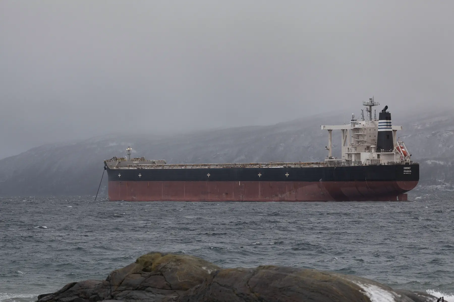 Bulk carrier loaded for an ocean voyage