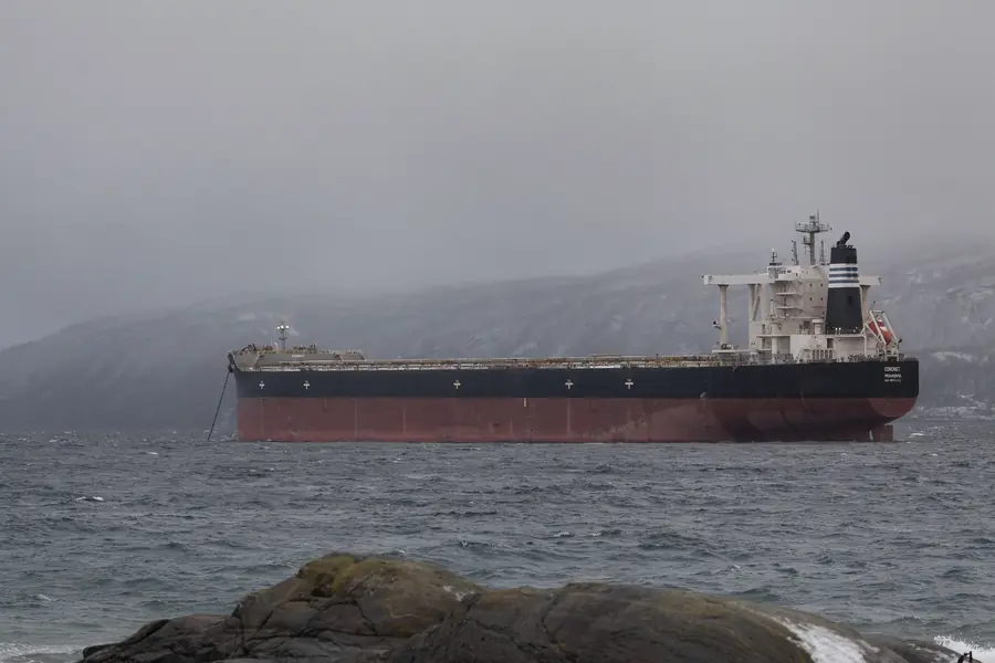 Bulk carrier vessel at anchor