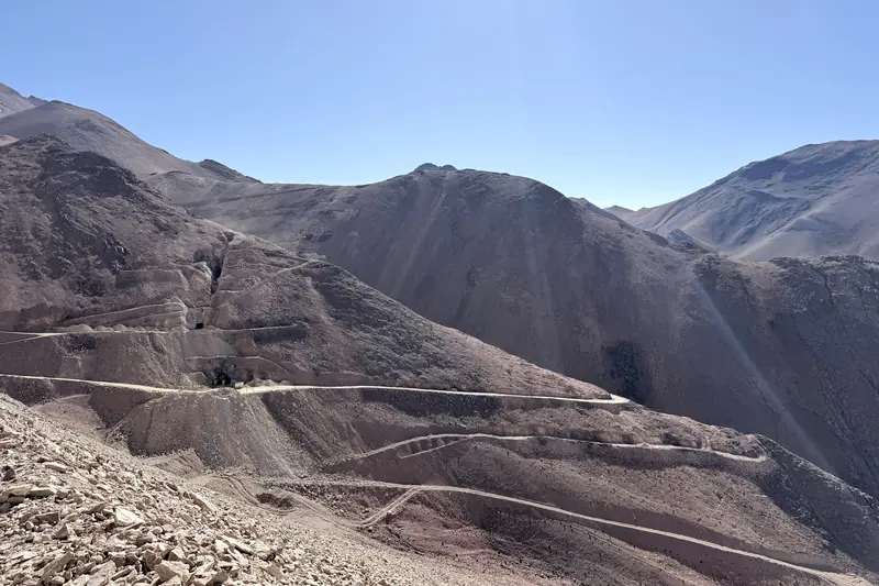 Mine workings on a mountainside in the Bolivian Andes